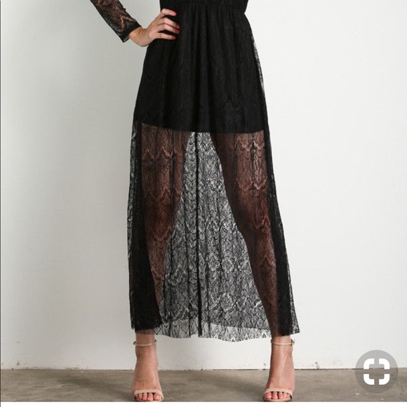 NWT Black Lace Sheer Maxi Dress - Picture 2 of 8